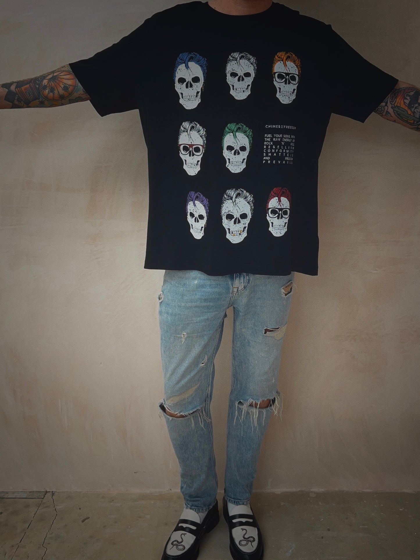 Rebel Skull Repeat T-Shirt In Black