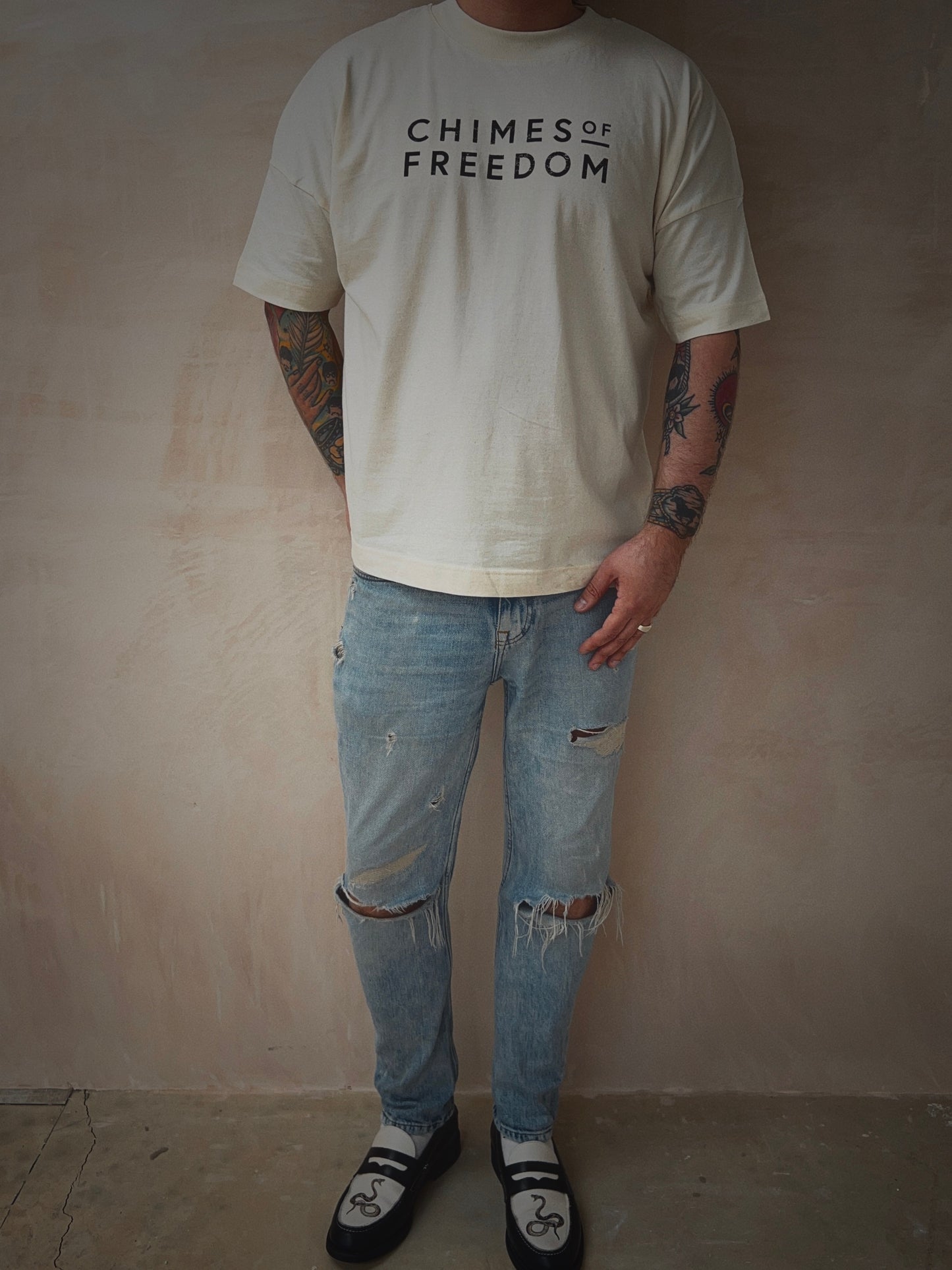 Chimes Of Freedom Text T-Shirt In Raw Cotton