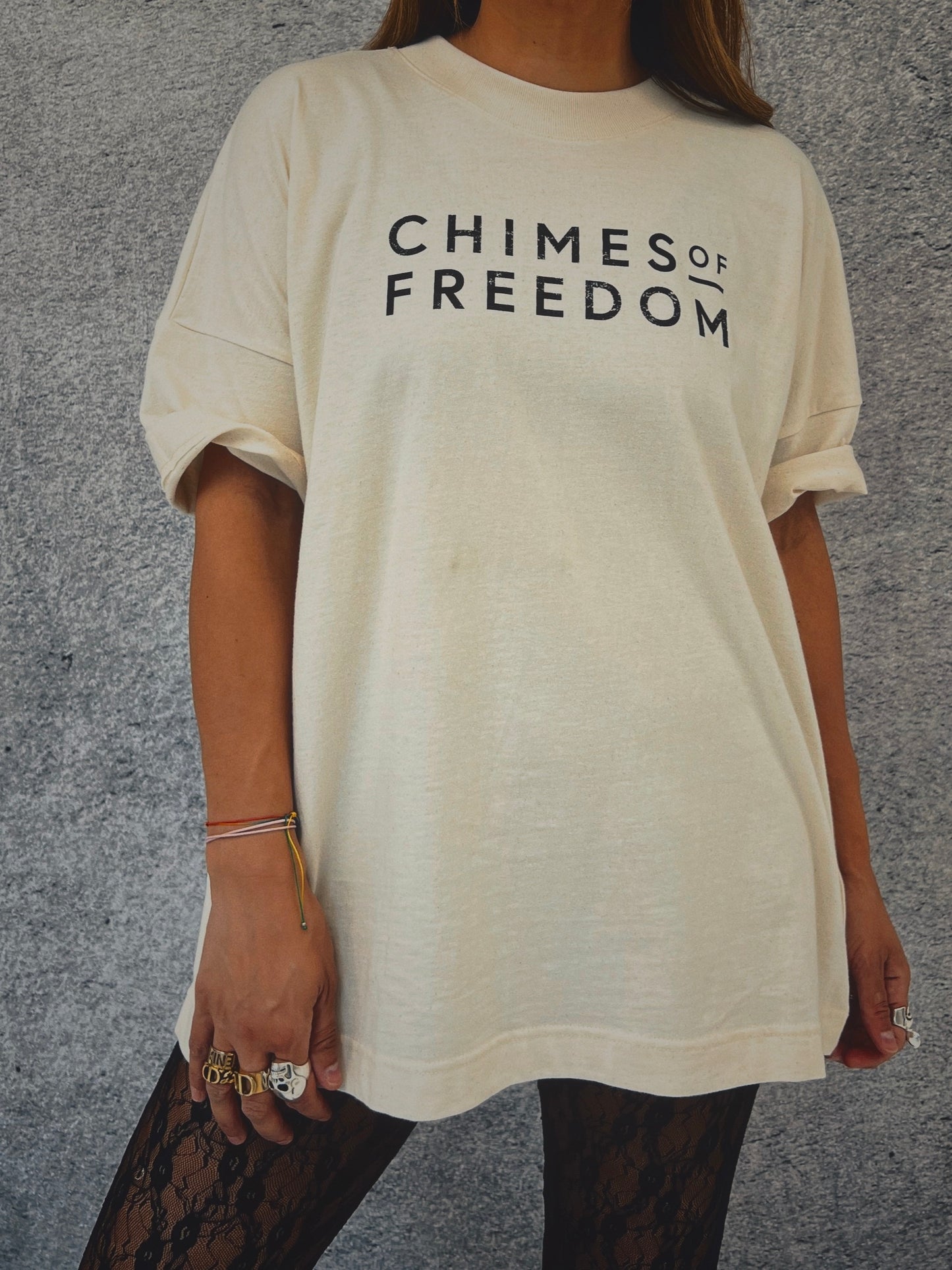 Chimes Of Freedom Text T-Shirt In Raw Cotton