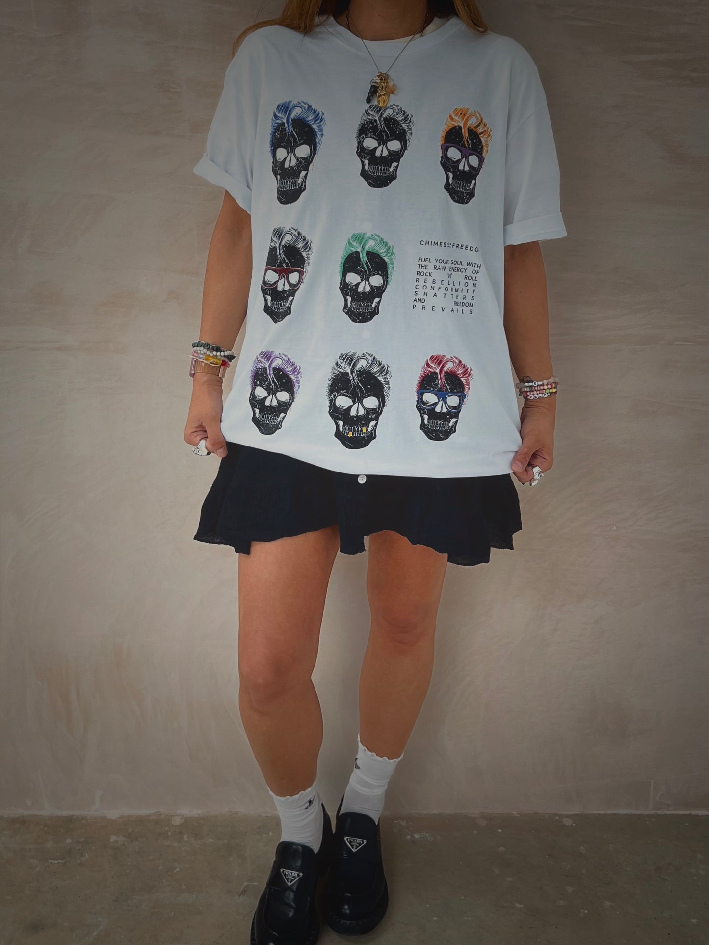 Rebel Skull Repeat T-Shirt In White